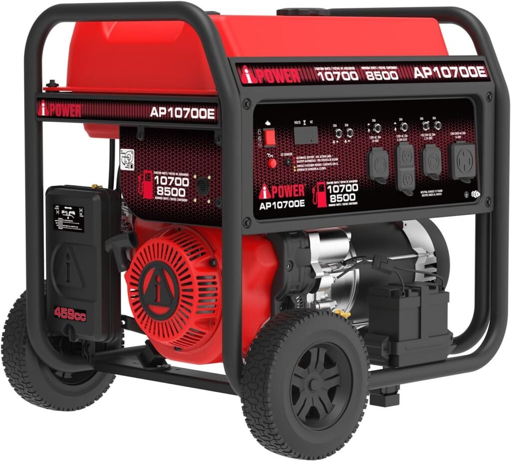 A-iPower 10700-Watt Electric Start Portable Generator Gas Powered, Heavy Duty Generator with 459cc OHV Engine for Home Use, Jobsite, Emergency, Power Outages (AP10700E) A-iPower 10700-Watt Electric Start Portable Generator Gas Powered, Heavy Duty Generator with 459cc OHV Engine for Home Use, Jobsite, Emergency, Power Outages (AP10700E)