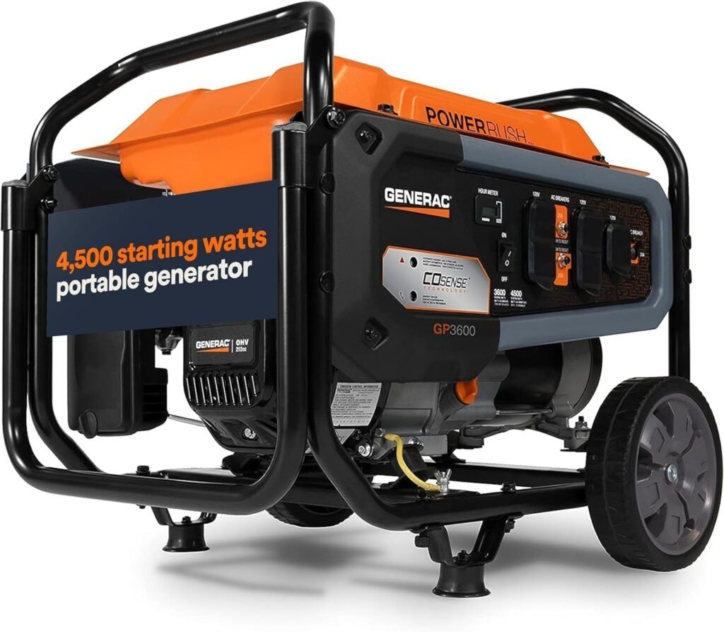 Generac 6,875 Starting Watt Portable Gas Generator - Electric Start - Home Backup or RV Ready - Heavy Duty Frame - Quiet, Long Runtime, Emergency Power - 50-State Compliant