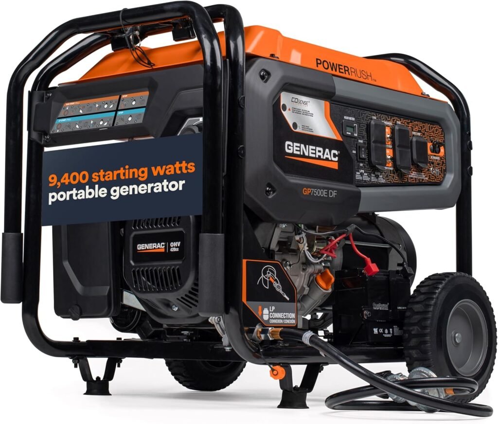 Generac 6,875 Starting Watt Portable Gas Generator - Electric Start - Home Backup or RV Ready - Heavy Duty Frame - Quiet, Long Runtime, Emergency Power - 50-State Compliant