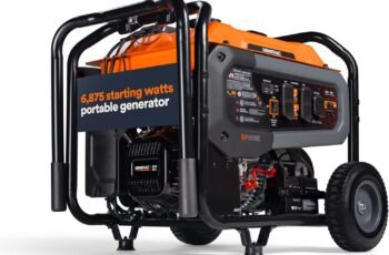Generac 6,875 Starting Watt Portable Gas Generator – Electric Start – Home Backup or RV Ready – Heavy Duty Frame – Quiet, Long Runtime, Emergency Power – 50-State Compliant