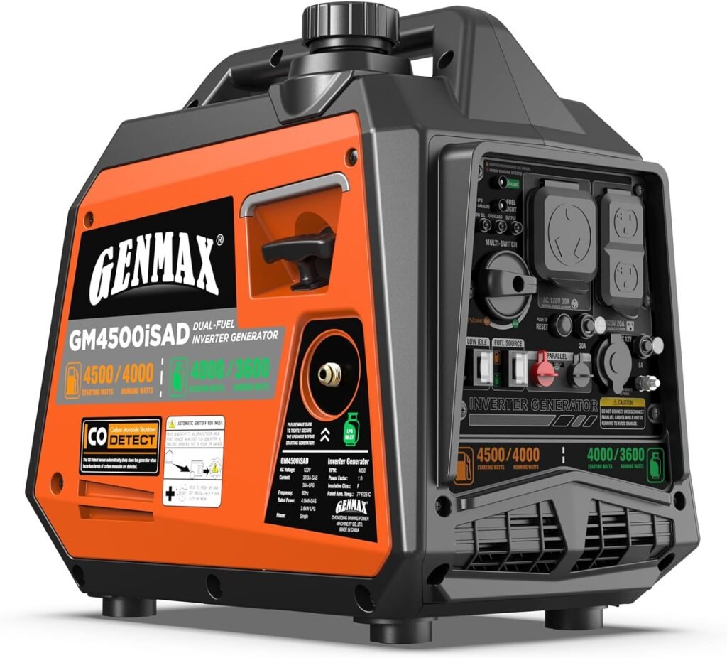 GENMAX 4500W Peak Dual-Fuel Silent Inverter Generator (2026 Model) - Ultra-Lightweight with CO Detector, EPA Compliant, Ideal for Home Backup Outdoor Camping (GM4500iSAD) GENMAX 4500W Peak Dual-Fuel Silent Inverter Generator (2026 Model) - Ultra-Lightweight with CO Detector, EPA Compliant, Ideal for Home Backup Outdoor Camping (GM4500iSAD)
