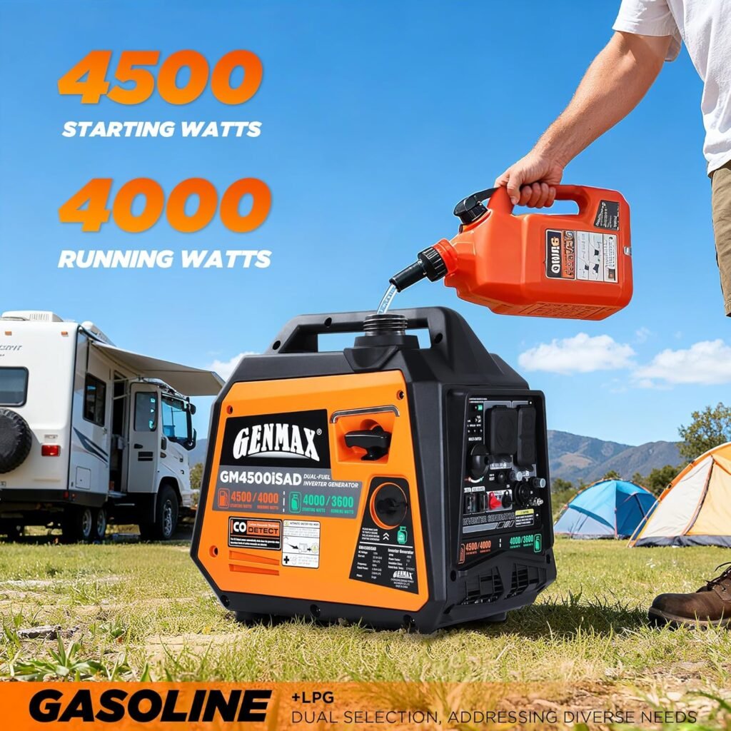 GENMAX 4500W Peak Dual-Fuel Silent Inverter Generator (2026 Model) - Ultra-Lightweight with CO Detector, EPA Compliant, Ideal for Home Backup Outdoor Camping (GM4500iSAD) GENMAX 4500W Peak Dual-Fuel Silent Inverter Generator (2026 Model) - Ultra-Lightweight with CO Detector, EPA Compliant, Ideal for Home Backup Outdoor Camping (GM4500iSAD)