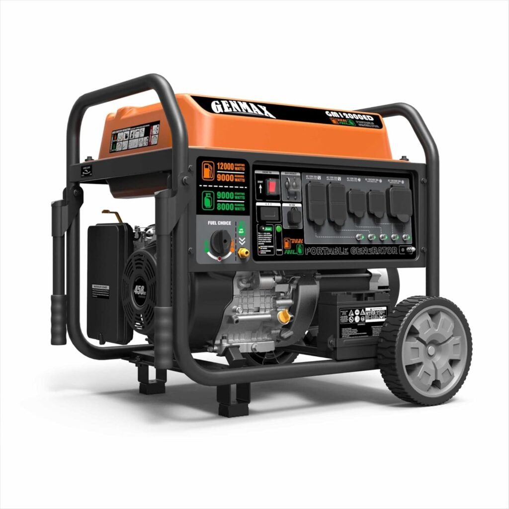 GENMAX Dual Fuel Portable Generator，GM12000ED Gas or Propane Powered Electric Start-Home Back Up, EPA Compliant