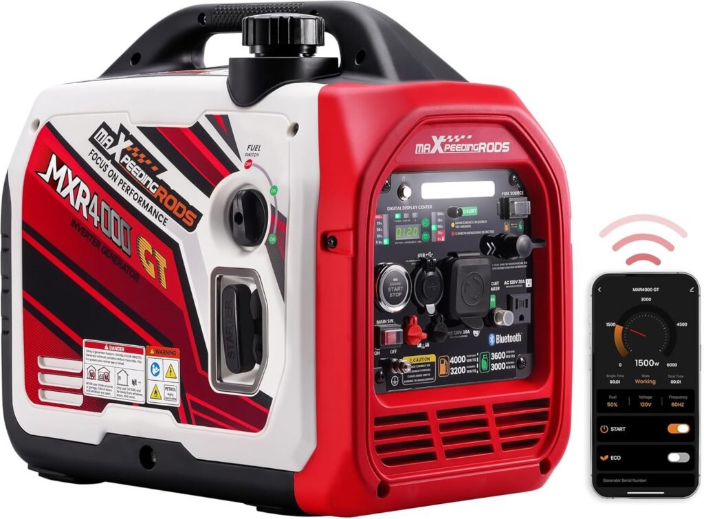 maXpeedingrods Watt Dual Fuel Inverter Generator with Bluetooth® Control Start and Display, RV Ready, Electric Start, Quiet for Outdoor Camping, Home Backup, Garden，PGMA Compliant
