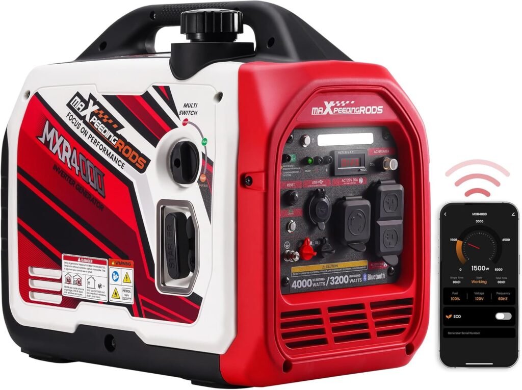 maXpeedingrods Watt Inverter Generator Portable, Bluetooth® App Remote Data Monitor, RV Ready, Gas Powered Generator with CO Alarm for Outdoor Camping, Home Backup maXpeedingrods Watt Inverter Generator Portable, Bluetooth® App Remote Data Monitor, RV Ready, Gas Powered Generator with CO Alarm for Outdoor Camping, Home Backup