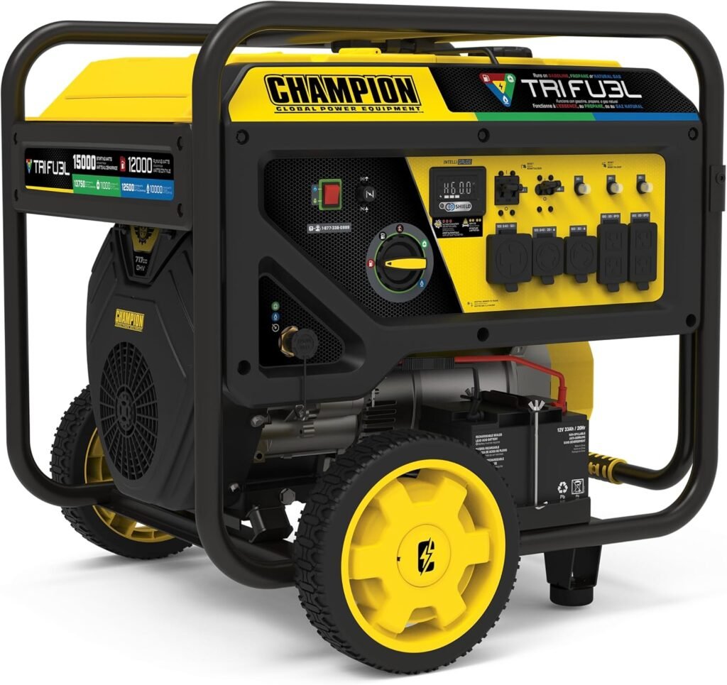 Champion Power Equipment 15,000-Watt Electric Start Tri Fuel Home Backup Portable Generator with CO Shield Champion Power Equipment 15,000-Watt Electric Start Tri Fuel Home Backup Portable Generator with CO Shield