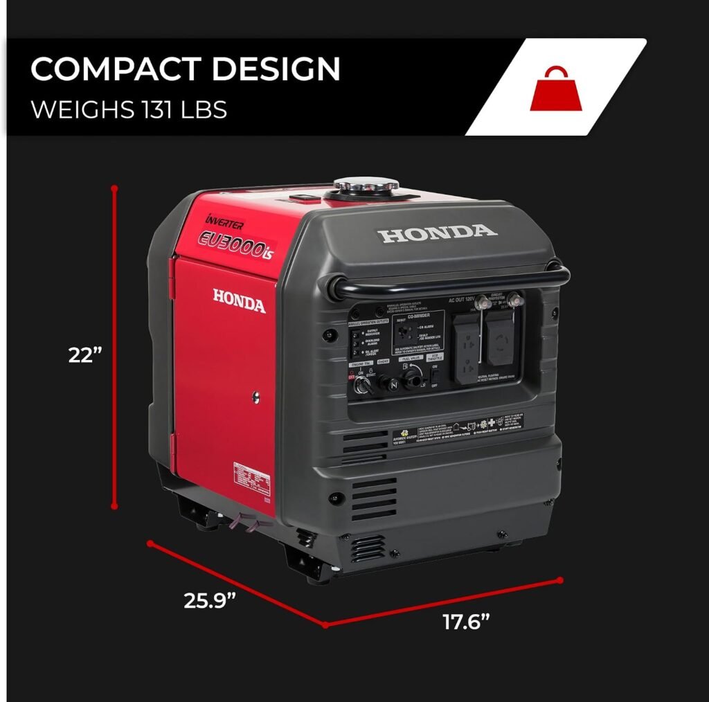 Honda EU3000iS Watt Inverter Generator (EU3000IS1AN) | Super Quiet 120V Gas Powered Portable Generator for Camping, RV or Home Backup Power Supply, Up to 19.6 Hour Run Time Honda EU3000iS Watt Inverter Generator (EU3000IS1AN) | Super Quiet 120V Gas Powered Portable Generator for Camping, RV or Home Backup Power Supply, Up to 19.6 Hour Run Time
